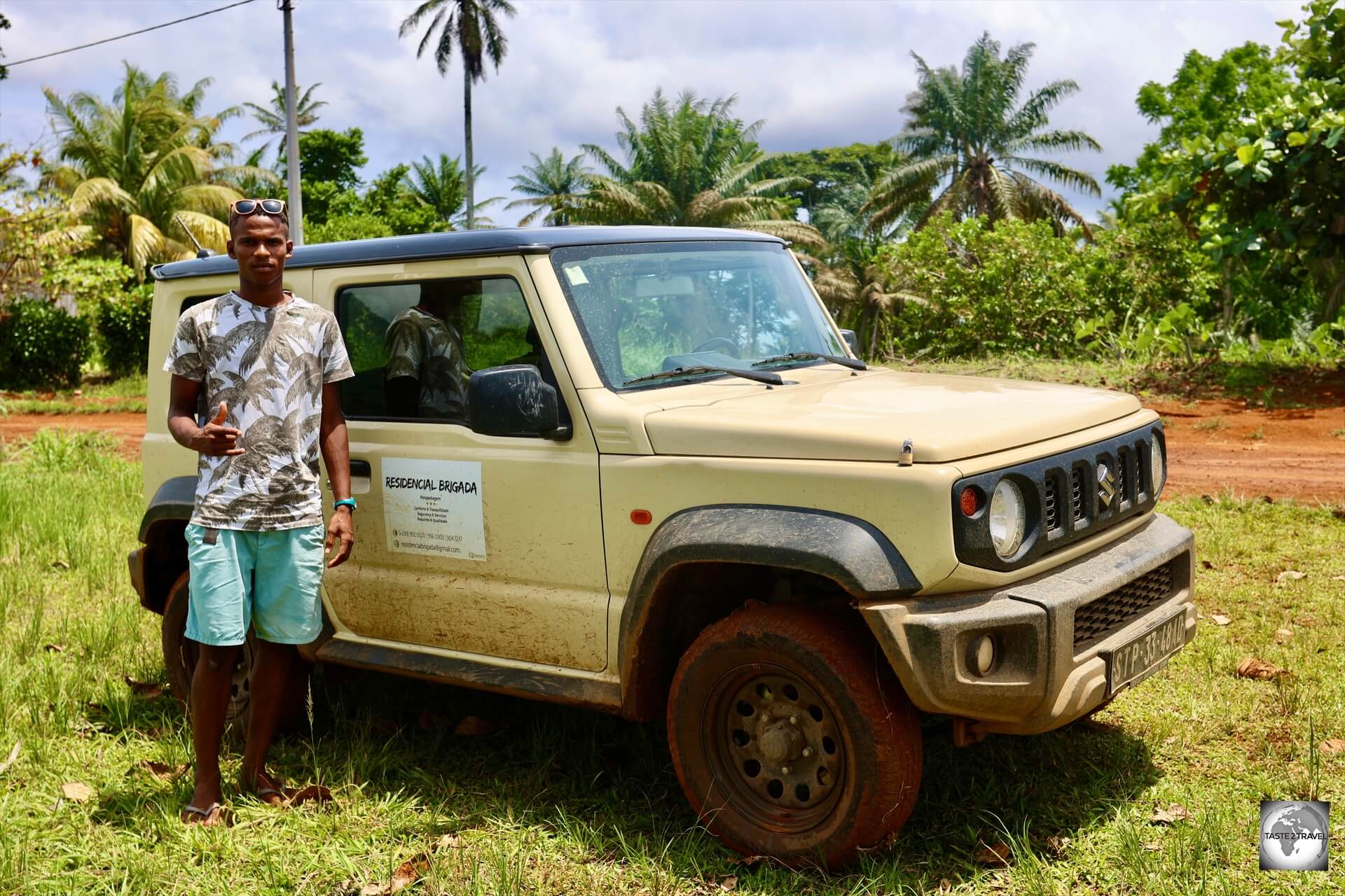 Exploring Principe with my rental car and my guide/ driver - Rodrigo Lopes.