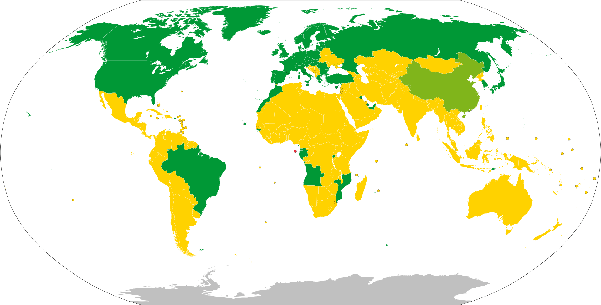 Visa policy map of São Tomé and Príncipe.