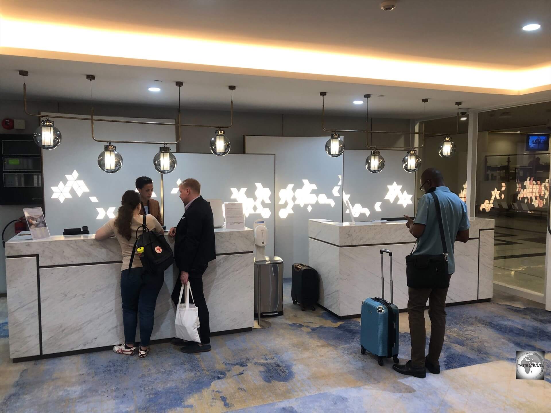 The reception desk at the Skylight In-Terminal Hotel. 