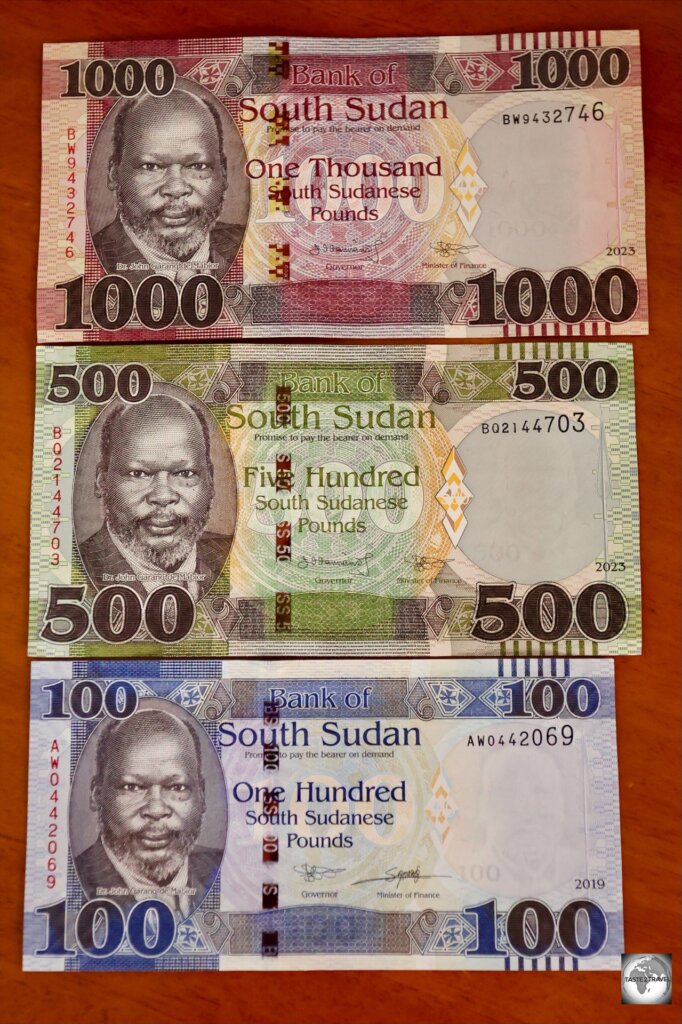 The South Sudanese Pound series of notes consists of just three bank notes - 100, 500 and 1,000.