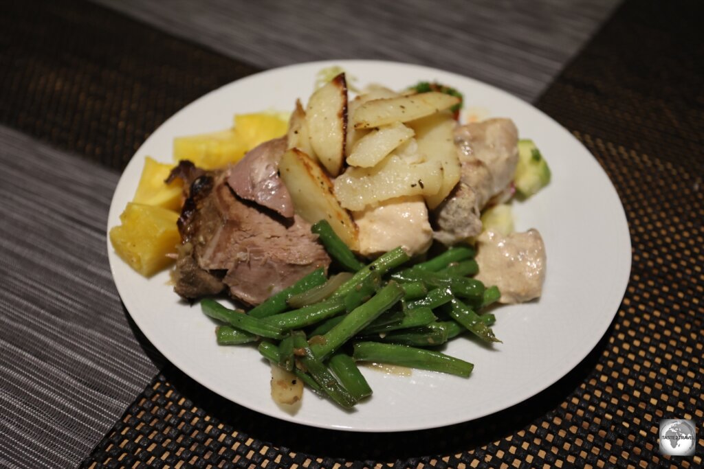 A typical meal served on the MV Silver Supporter.