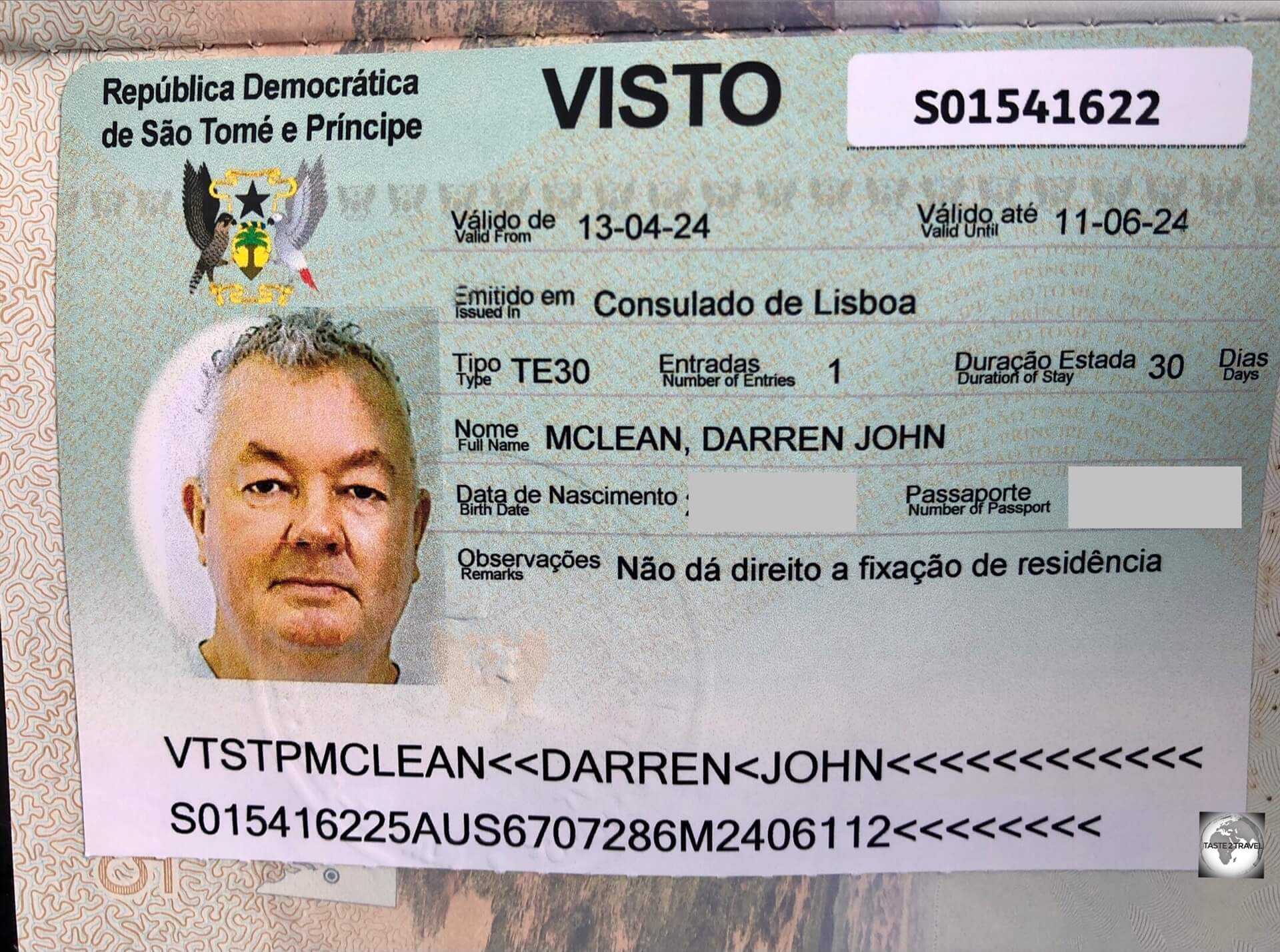 My visa for São Tomé and Príncipe. 