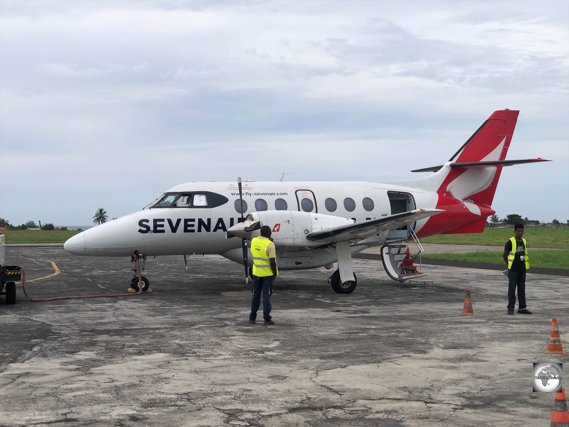 Flights between Sao Tome and Principe are operated by STP Airways, who use a chartered plane from SEVENAIR.