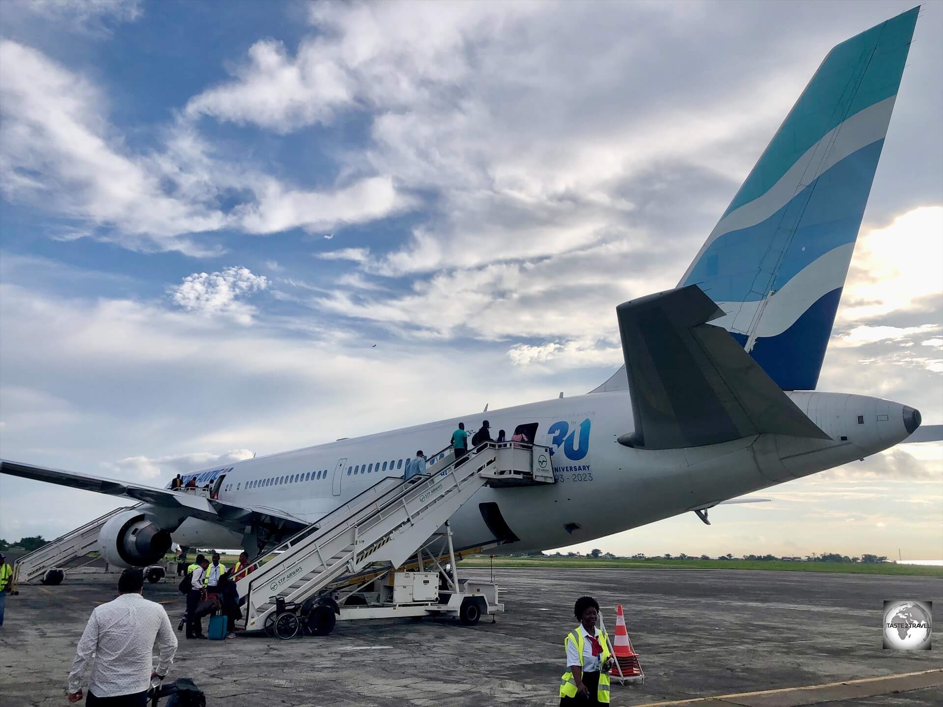 My STP Airways flight from São Tomé International Airport to Portugal which used a chartered plane from EuroAtlantic Airways,