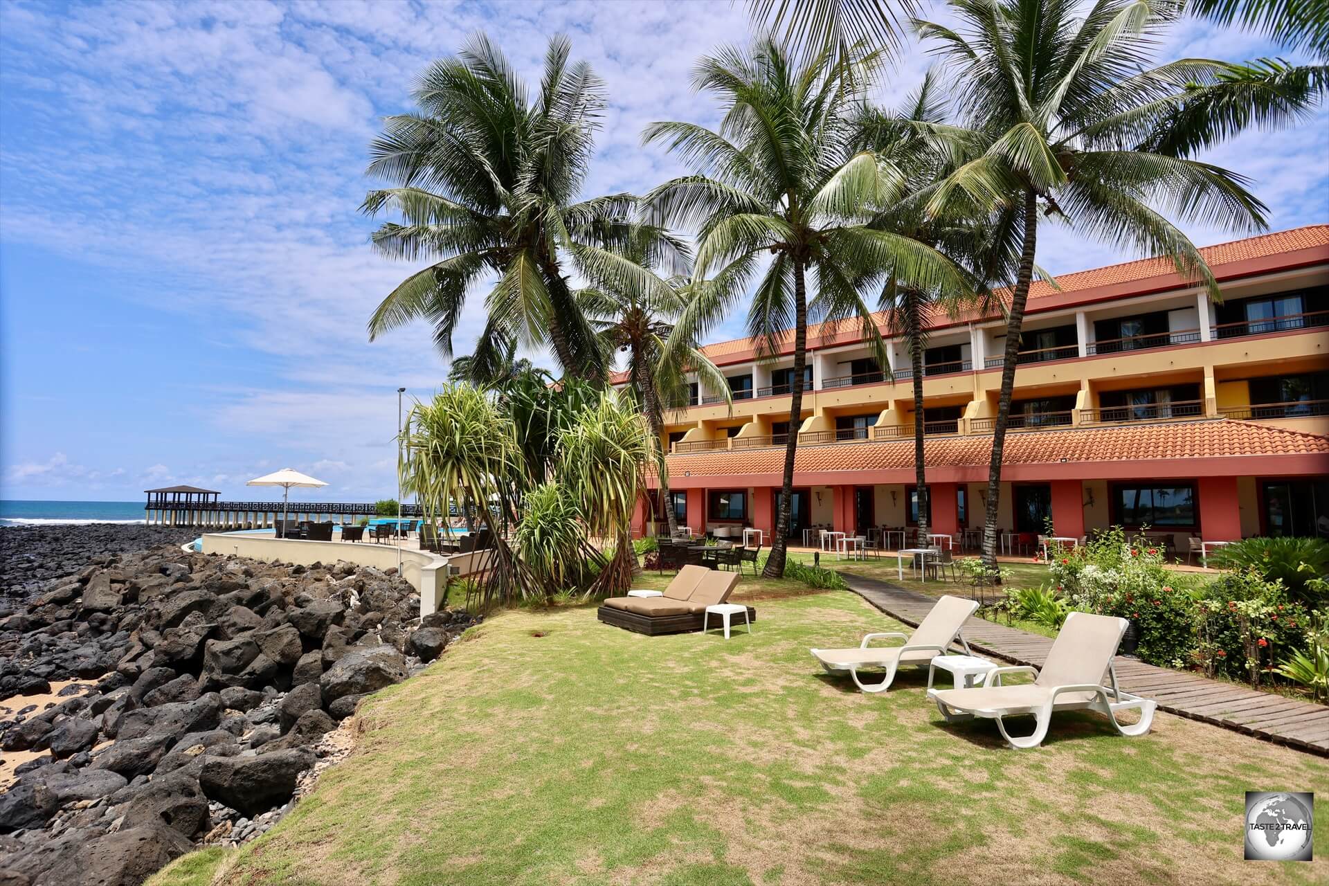 A view of the garden at the Pestana São Tomé Hotel.